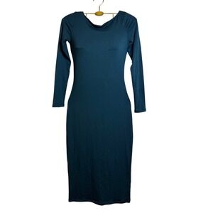 Wild Fable Women's Long Sleeve Scoop Neck Midi Dress Dark Teal Green Size XS